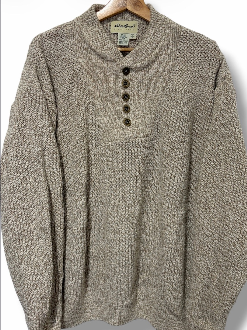 Eddie Bauer Men's Chunky Henley Sweater Size XL VTG Mock Neck Preppy Heritage